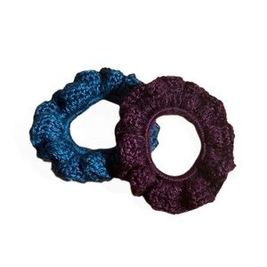 Handmade crochet scrunchies. Blue and purple set. Made from bamboo silk yarn